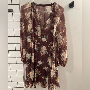 Abercrombie & Fitch Floral Long Sleeve Dress in Brown